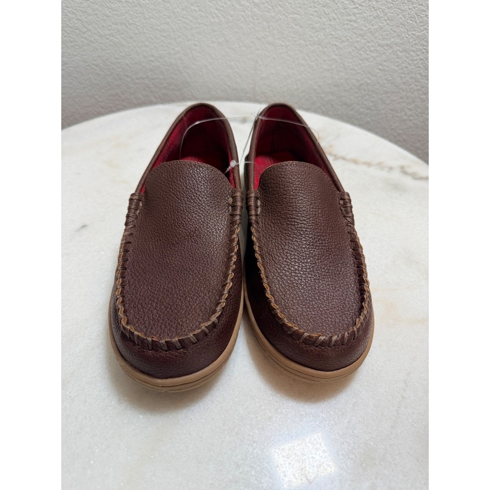 Lands End Mens Venetian Moccasin Slippers Brown Plaid Lined Loafers Size 9 NEW